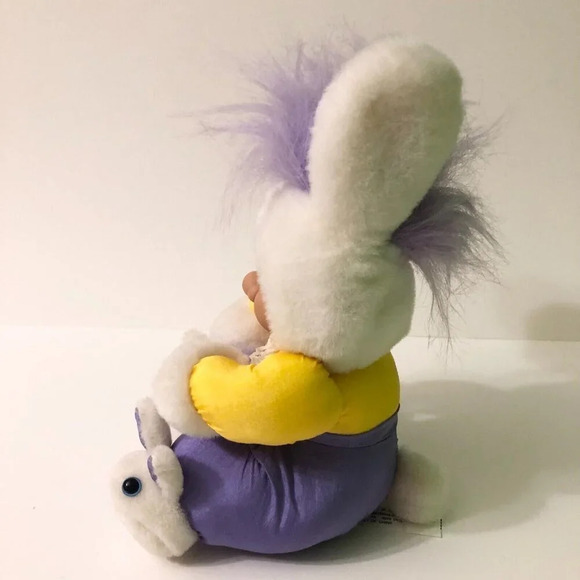 Vintage 1992 Troll Doll Nylon Plush Easter Bunny  Stuffed Animal Plastic Face - Picture 8 of 16